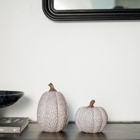 Thanksgiving Resin Pumpkin Decor, Brown and White Pumpkin Statue for Fall Harvest Decor, Faux Decorative Pumpkins Figurine for Table Centerpiece, Autumn Countryside Style Home Decor, Set of 2, Gift in Kuwait