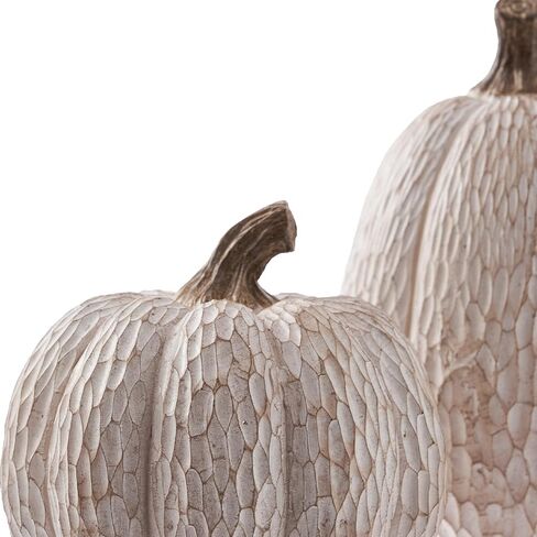 Thanksgiving Resin Pumpkin Decor, Brown and White Pumpkin Statue for Fall Harvest Decor, Faux Decorative Pumpkins Figurine for Table Centerpiece, Autumn Countryside Style Home Decor, Set of 2, Gift in Kuwait