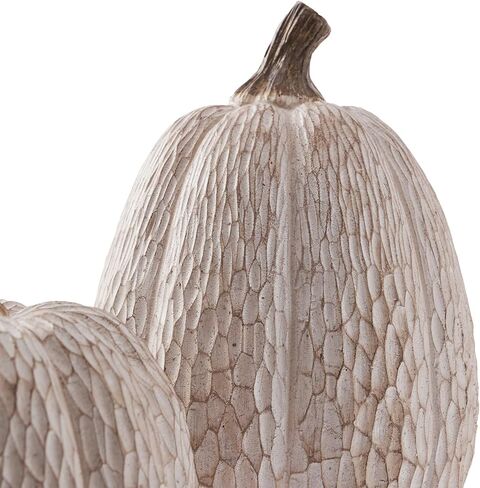 Thanksgiving Resin Pumpkin Decor, Brown and White Pumpkin Statue for Fall Harvest Decor, Faux Decorative Pumpkins Figurine for Table Centerpiece, Autumn Countryside Style Home Decor, Set of 2, Gift in Kuwait