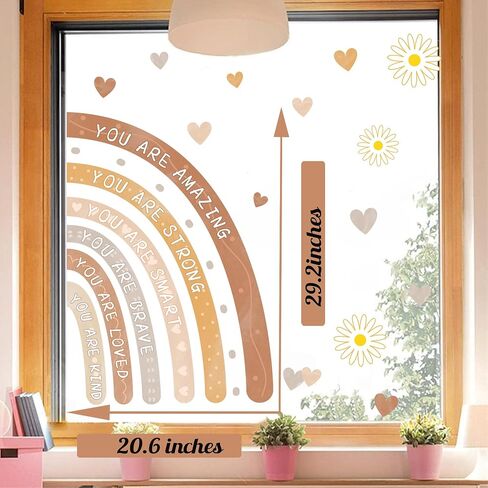 Rainbow Window Stickers Double Sided Window Decals for Baby Girls Bedroom Peel and Stick Positive Affirmation Glass Sticker Kids Inspirational Window Clings Heart Vinyl Stickers for Playroom Nursery in Kuwait