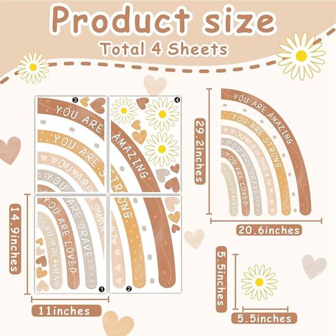 Rainbow Window Stickers Double Sided Window Decals for Baby Girls Bedroom Peel and Stick Positive Affirmation Glass Sticker Kids Inspirational Window Clings Heart Vinyl Stickers for Playroom Nursery in Kuwait