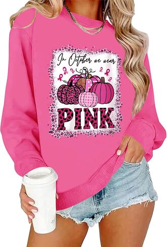 Breast Cancer Awareness Sweatshirt for Women Breast Cancer Long Sleeve Shirt Pink Ribbon Graphic Sweatshirt in Kuwait