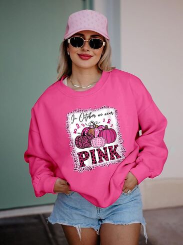 Breast Cancer Awareness Sweatshirt for Women Breast Cancer Long Sleeve Shirt Pink Ribbon Graphic Sweatshirt in Kuwait