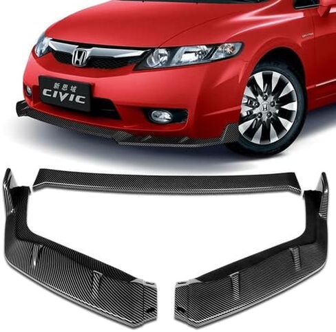 3 Pieces Front Bumper Lip Spoiler Splitter Side Body Kit Trim Protection Compatible with 2009-2011 Honda Civic 4DR Sedan, 2010 (Painted Carbon Style) in Kuwait