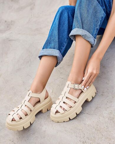 Coutgo Womens Platform Chunky Heels Sandals Gladiator Ankle Strap Heels Lug Sole Summer Fisherman Y2K Shoes in Saudi Arabia
