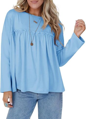 جرس CICY WOMENS BABYDOLL TUNIC TUNIC TUPS مطاط طويل الأكمام الطاقم القمصان PEPLUM PEPLUM in Kuwait
