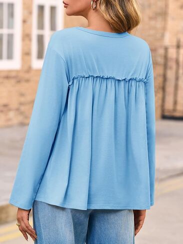 جرس CICY WOMENS BABYDOLL TUNIC TUNIC TUPS مطاط طويل الأكمام الطاقم القمصان PEPLUM PEPLUM in Kuwait