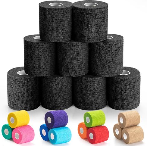 Wrapped 9 عبوات لاصق ضمادة لماشية-2 بوصة × 5 ياردة مرنة التفاف ضمادة متماسكة ، التفاف الطبيب البيطري ، لفائف رياضية رياضية التمدد الشريط المعصم الملبس ذاتيا (متعدد الألوان) in Kuwait