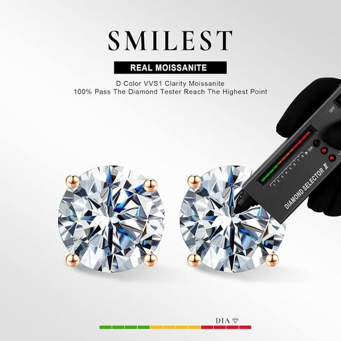 Smilest 0.6-4ct areal أقراط Moissanite للنساء ، D Color VVS1 Clarity Lab التي تم إنشاؤها عن أقراط Moissanite 14K أبيض صفراء روز أسود روثينيوم Gold Vermeil 4-PRONG MOISSANITE STUR in Kuwait