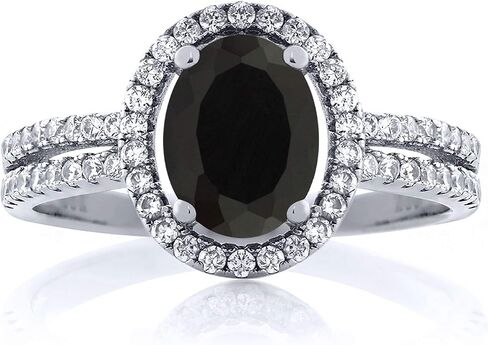 GEM Stone King 925 Sterling Silver 8x6mm Oval Gemstone Stone Speld Shank Shank Double Halo Engagement Ring | حلقة وعد الذكرى السنوية لحفل الزفاف للنساء in Kuwait