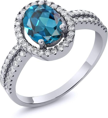 GEM Stone King 925 Sterling Silver 8x6mm Oval Gemstone Stone Speld Shank Shank Double Halo Engagement Ring | حلقة وعد الذكرى السنوية لحفل الزفاف للنساء in Kuwait