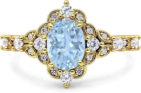 OMRANII Halo Vintage Inspired Art Deco Oval Shaped Engagement Wedding RingSimulated Cubic Zirconia Stones 925 Sterling Silver in Saudi Arabia