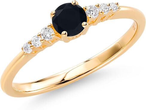 Gem Stone King 10K Yellow Gold Gemstone Birthstone and White Lab Grown Diamond Engagement Ring For Women | Round 4MM | Wedding Anniversary Promise Ring | Sizes 5, 6, 7, 8, 9 in Kuwait