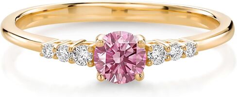 Gem Stone King 10K Yellow Gold Gemstone Birthstone and White Lab Grown Diamond Engagement Ring For Women | Round 4MM | Wedding Anniversary Promise Ring | Sizes 5, 6, 7, 8, 9 in Kuwait