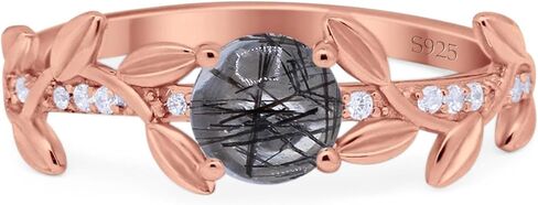 OMRANII Art Deco Ring Round Natural Rutilated Quartz Vintage Leaf Style CZ Wedding Engagement Rings For Women 925 Sterling Silver Gift For Her in Saudi Arabia