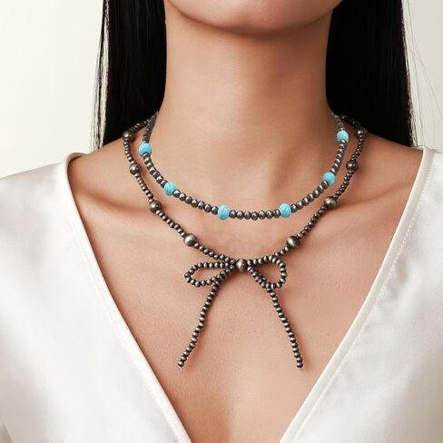 Gold Layered Necklace for Women Trendy,Dainty Bow Heart Pendant Necklace for Women Gold Christmas Jewelry in Kuwait