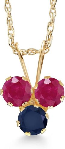 Gem Stone King 14K Yellow Gold Red Ruby and Blue Sapphire 3-Stone Pendant Necklace For Women (0.46 Cttw, Gemstone July Birthstone, Round 3MM, 18 Inch Chain) in Saudi Arabia