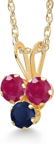 Gem Stone King 14K Yellow Gold Red Ruby and Blue Sapphire 3-Stone Pendant Necklace For Women (0.46 Cttw, Gemstone July Birthstone, Round 3MM, 18 Inch Chain) in Saudi Arabia