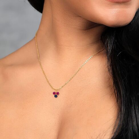Gem Stone King 14K Yellow Gold Red Ruby and Blue Sapphire 3-Stone Pendant Necklace For Women (0.46 Cttw, Gemstone July Birthstone, Round 3MM, 18 Inch Chain) in Saudi Arabia