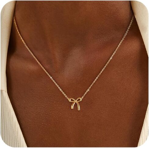 TOBENY Gold Necklace for Women Trendy 14K Gold Plated Dainty Bow Heart Cross Pendant Necklaces Cute Simple Pearl Diamond Paperclip Butterfly Italian Horn Choker Necklaces for Women Gift Jewelry in Kuwait