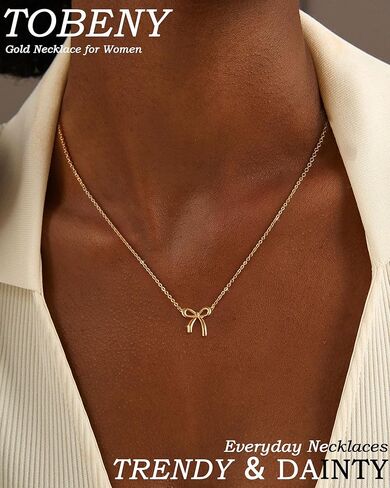 TOBENY Gold Necklace for Women Trendy 14K Gold Plated Dainty Bow Heart Cross Pendant Necklaces Cute Simple Pearl Diamond Paperclip Butterfly Italian Horn Choker Necklaces for Women Gift Jewelry in Kuwait