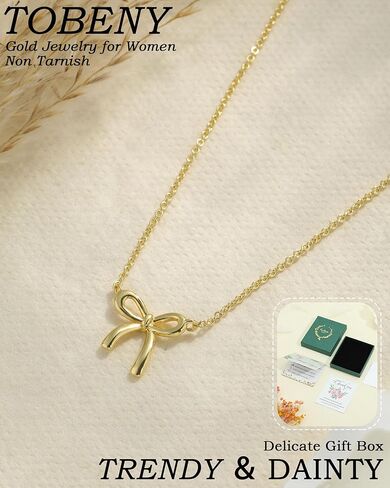 TOBENY Gold Necklace for Women Trendy 14K Gold Plated Dainty Bow Heart Cross Pendant Necklaces Cute Simple Pearl Diamond Paperclip Butterfly Italian Horn Choker Necklaces for Women Gift Jewelry in Kuwait