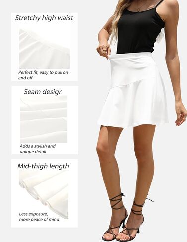 Kate Kasin Womens Basic Mini Skirt stretcy High Pherced A Line Pleated Tairts Flare Disual Skater Skirt 2025 in Kuwait