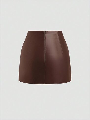 GORGLITTER Women's High Waisted Leather Skirt Wrap Ruched Bodycon Mini Skirts in Saudi Arabia