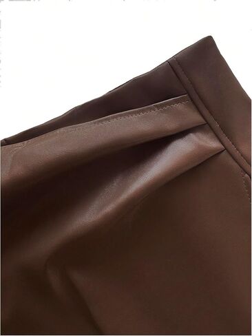 GORGLITTER Women's High Waisted Leather Skirt Wrap Ruched Bodycon Mini Skirts in Saudi Arabia