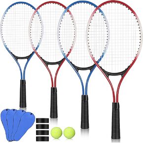 4 Pcs Tennis Rackets for Kids Recreational 21" Tennis Racquet Lightweight Tennis Racket with Tennis Balls for Training Beginners with Overgrips Carry Bag (Blue,red) in Kuwait