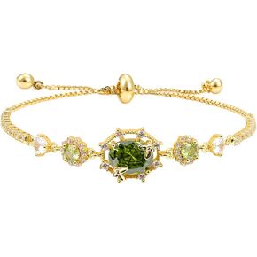 14K Gold Plated Bracelet for Women Dainty Green Gemstone Cubic Zirconia Bracelet Birthstone Jewelry Adjustable Chain Non Tarnish in Saudi Arabia