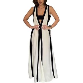 Women's 2025 Summer Sexy Maxi Dress Sleeveless V Neck Color Contrast Hollow Swing Cocktail Party Holiday Dresses in Kuwait