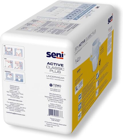 Seni Active Classic Plus Unisex Adult Incontinence Underwear, Size X-Large (47"-63"), 56 Count (4 Packs of 14), Moderate Absorbency, Disposable Underwear with Tear Away Seams for Men & Women in Kuwait