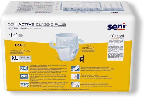 Seni Active Classic Plus Unisex Adult Incontinence Underwear, Size X-Large (47"-63"), 56 Count (4 Packs of 14), Moderate Absorbency, Disposable Underwear with Tear Away Seams for Men & Women in Kuwait