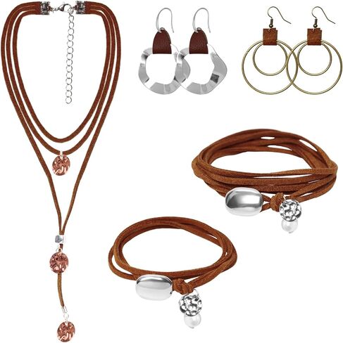 24 Pcs Western Jewelry for Women Boho Set Bohemian Turquoise Jewelry Set Turquoise Pendant Long Necklace Vintage Layer Bracelet Earrings in Saudi Arabia