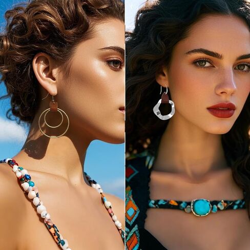 24 Pcs Western Jewelry for Women Boho Set Bohemian Turquoise Jewelry Set Turquoise Pendant Long Necklace Vintage Layer Bracelet Earrings in Saudi Arabia