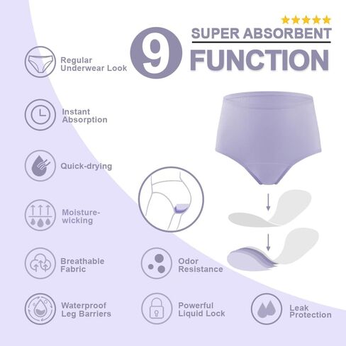 BATTEWA Oeko-TEX Certified Incontinence Underwear for Women Cotton Leak Proof Panties Bladder Leakage Protective Briefs Absorbent 50ML (Purple, X-Large, 3-Pack) in Kuwait