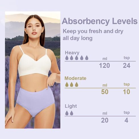 BATTEWA Oeko-TEX Certified Incontinence Underwear for Women Cotton Leak Proof Panties Bladder Leakage Protective Briefs Absorbent 50ML (Purple, X-Large, 3-Pack) in Kuwait