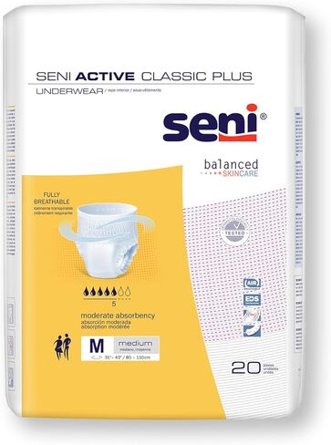 SeNi Active Classic Plus Insisex Comple Besonntaintwear ، Size X-Large (47 "-63") ، 56 Count (4 عبوات من 14) ، امتصاص معتدل ، ملابس داخلية يمكن التخلص منها مع طبقات للدموع للرجال والنساء in Kuwait