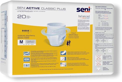 SeNi Active Classic Plus Insisex Comple Besonntaintwear ، Size X-Large (47 "-63") ، 56 Count (4 عبوات من 14) ، امتصاص معتدل ، ملابس داخلية يمكن التخلص منها مع طبقات للدموع للرجال والنساء in Kuwait