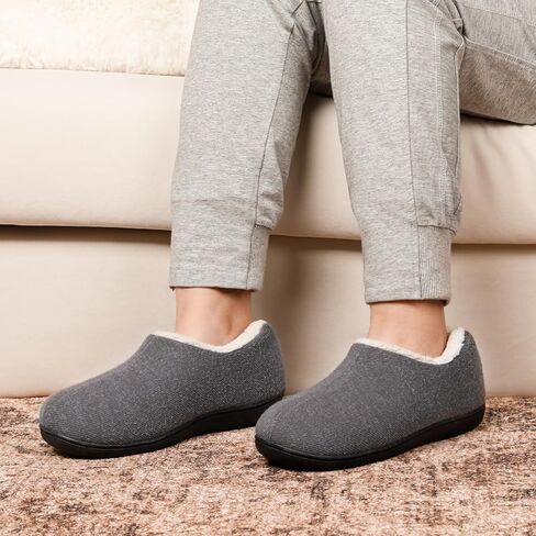 ULTRAIDEAS Women’s Cozy Faux Sherpa Fleece Slippers with Drawstring, Memory Foam Closed Back House Shoes with Nonslip Rubber Sole for Indoor and Outdoor（Black Grey, Size 10） in Kuwait