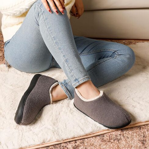 ULTRAIDEAS Women’s Cozy Faux Sherpa Fleece Slippers with Drawstring, Memory Foam Closed Back House Shoes with Nonslip Rubber Sole for Indoor and Outdoor（Black Grey, Size 10） in Kuwait