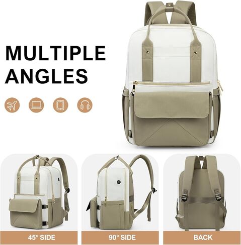 حقيبة ظهر للنساء ، 15.6 بوصة حقيبة على ظهره على محمول مع ميناء USB ، حقائب المعلم الممرضة في العمل ، أكياس الكتب الكلية للمدرسة ، حزمة نهارية غير رسمية للسفر ، أبيض أسود in Kuwait