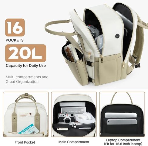 حقيبة ظهر للنساء ، 15.6 بوصة حقيبة على ظهره على محمول مع ميناء USB ، حقائب المعلم الممرضة في العمل ، أكياس الكتب الكلية للمدرسة ، حزمة نهارية غير رسمية للسفر ، أبيض أسود in Kuwait