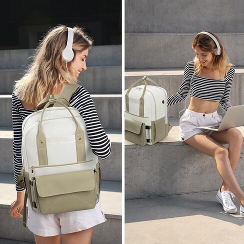 حقيبة ظهر للنساء ، 15.6 بوصة حقيبة على ظهره على محمول مع ميناء USB ، حقائب المعلم الممرضة في العمل ، أكياس الكتب الكلية للمدرسة ، حزمة نهارية غير رسمية للسفر ، أبيض أسود in Kuwait