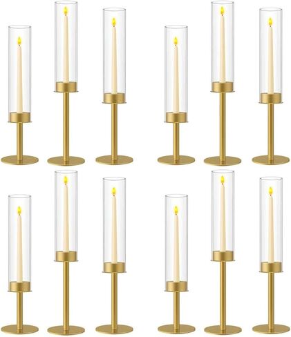 4set 12pc Gold Hurricane Candle Holders,Taper Candle Holders Candlestick Holders Wedding Table Centerpiece Decoration Christmas Party in Saudi Arabia