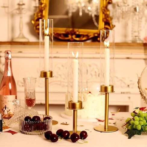 4set 12pc Gold Hurricane Candle Holders,Taper Candle Holders Candlestick Holders Wedding Table Centerpiece Decoration Christmas Party in Saudi Arabia