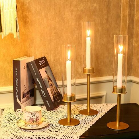 4set 12pc Gold Hurricane Candle Holders,Taper Candle Holders Candlestick Holders Wedding Table Centerpiece Decoration Christmas Party in Saudi Arabia