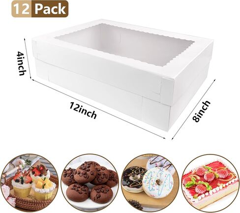 MUMULULU 12 قطعة 14 × 10 × 4 بوصة علب الكيك مع نافذة صناديق مخبوزات بيضاء صندوق مكافآت كبير للدونتس والكوكيز والحلوى والكب كيك والمعجنات وتغليف فطيرة الخبز in Saudi Arabia