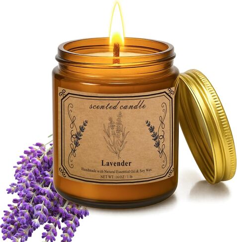 Scented Candles for Home, 16oz Large Amber Jar Scented Candle – Vanilla Soy Wax Candle with 100 Hour Burn Time, Long Lasting Aromatherapy Candle for Relaxing Home Fragrance & Gift Giving in Saudi Arabia